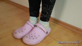Worn-out Pink Clogs & Dirty White Socks - Sweaty & Used!