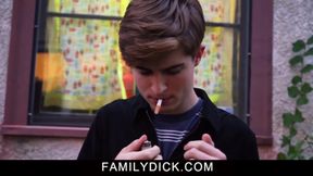 Disobedient smoking Stepson takes Stepdaddy's hard cock in his mouth instead