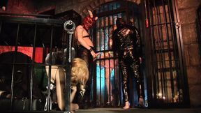 Two masked guys enjoy cute fairies as their playful partners