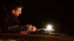 ”Night time ass fucking training by the crackling fire pit for petite babe Brooke Johnso”