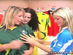 Sporty 19 year old lesbian beauties undressing in the