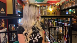 Random guy fucks me in a sports bar and cums on my face - Eva Elfie