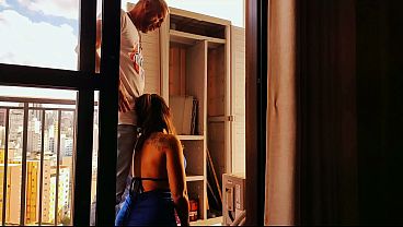 My boss called me to fix a cabinet in her apartment, but in reality she just wanted to get fucked and have her ass pounded, and it happened right there on the balcony.