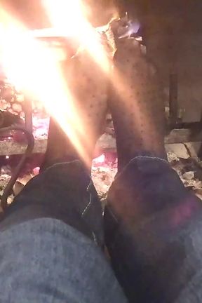 Warming up My Hosed Feet at the Fireplace