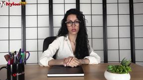 Curly-haired Lady Boss Punishes Her Horny Secretary with a Sensual Foot Worship