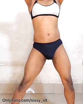 Strip Tease Dance and Piss Walking in Cage