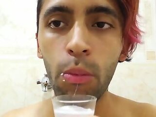 Filling a glass with spit and jerking off with it untill I cum and drink my cum.