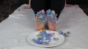 Smashing cupcakes with my toes