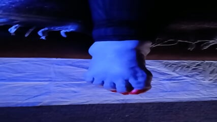 My wife's perfect feet and red toes curl while she masturbates