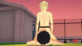 Persona 5 Yaoi - Ryuji Ridding Joke's Dick and He Cums in His Face