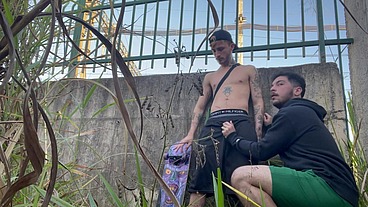 Fucking on the public park with people watching