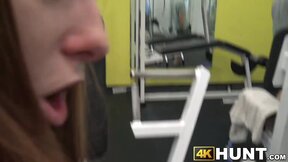 Redhead fucks a guy at the gym in front of boyfriends eyes