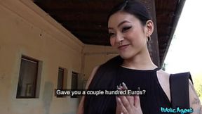 Sexy Asian Japanese babe Rae Lil Black rides big tool in public train station