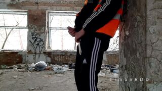 Watch as the janitor pounds his man-lava with a used love glove in hot outdoor action