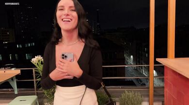 Paris Babe With Big Tits In Night Bar Toilet Flashes Pussy Under Skirt Sucks Cock And Gets Cum On Tits