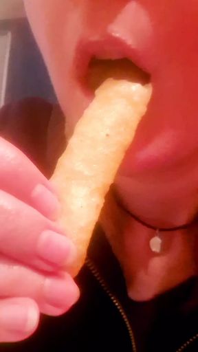 Kinky girl sucks potatoes...