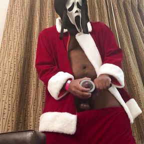 Naughty Santa Claus Wearing Ghostface Mask Jerking Moaning Cumshot With Sex Toy