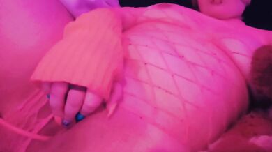 Stranger Remote Controls Her Vibrator Toy While She Masturbates in Pink Fishnet Bodysuit