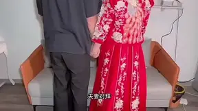 Red Heels Riding: Brunette in Traditional Attire Takes Control
