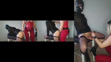 Crossdresser in heels gets plowed by dildo till cum drips from her sissy orgasm