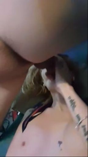 He rubs his cock on her face, while she gets more excited