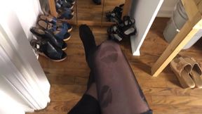 Crossdresser Red Pedicure and Pantyhose