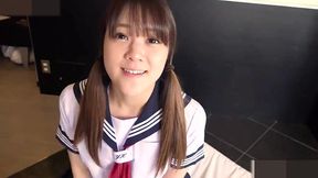 19-year-old japanese black-haired beauty. blowjob, creampie sex, facial cumshot. uncensored