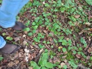 Risky walking in the forest barefoot with pantyhose, I also needed to pee!