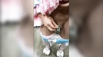 Asian Twink Crossdresser in Chastity Cage and Military Uniform