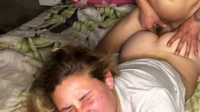 Blonde Latina anal slut humiliates twink with wild anal fingering and fucking