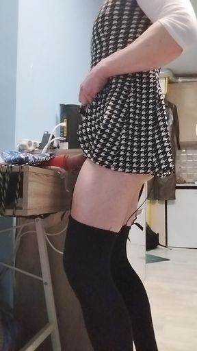 My new short. tight dress turns me on so much i can&#039;t hold back my erection, so I decided to fuck and jerk off until I cum