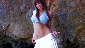 amazing brunette teen banged and ass fucked on the beach