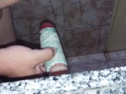 very thick dildo destroying anal a sissy little bitch's ass, cumming and getting into anal