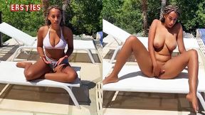 Naomi's Poolside Solo Delight as Her Skin Melts into the Warm Water's Seductive Embrace
