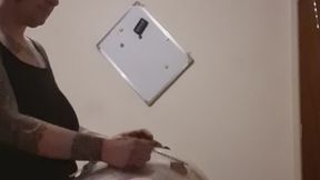 mummified slave gets electro stim on his dick struggling as much as he can but he is helpless