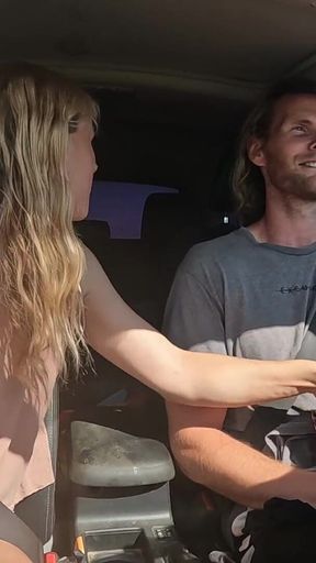Sexy Blonde Swallows Cum After Road Head