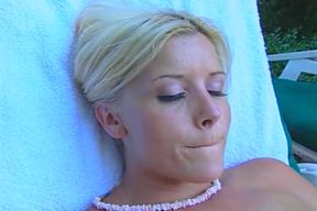 Flexible Blonde Licks Own Pussy and Stuffs Bottle Deep