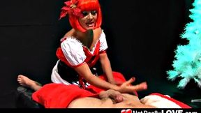 Horny slut gives Santa head until he cums hard