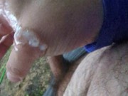 Hairy bear jerks off in his backyard and blows a sticky load