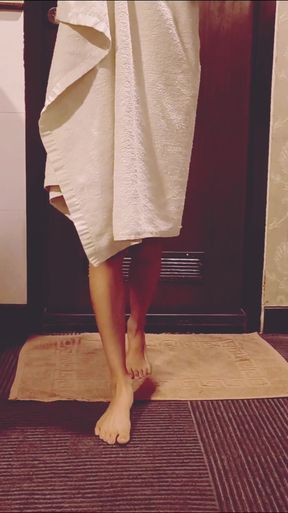 Bathrobe and barefoot