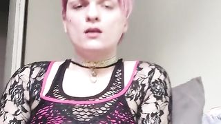 Tgirl solo anal invasion and gets interrupted