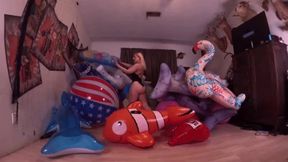 Galas Looner Pops All of the Inflatables!!!: Humping Bouncing Blowing Popping & POV Handjob - HD