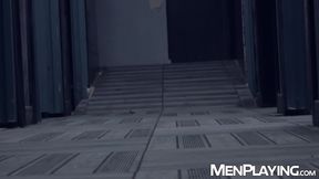 Latino Gabriel Lunna is spitroasted by Cristian Sam and Xavi Duran