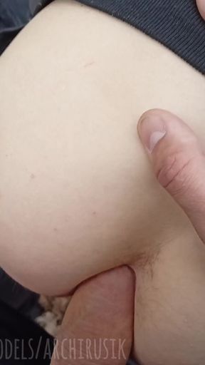 A young guy fucks on the street, right in outdoor without a condom