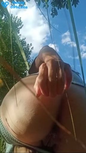 Step sister jerks anal off in the park