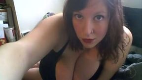 Amazing extremely busty brunette nympho fucked her own cunt with toy