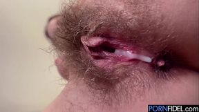 Hot hairy home fuck with warm thick creampie in pussy - Jackie Hoff