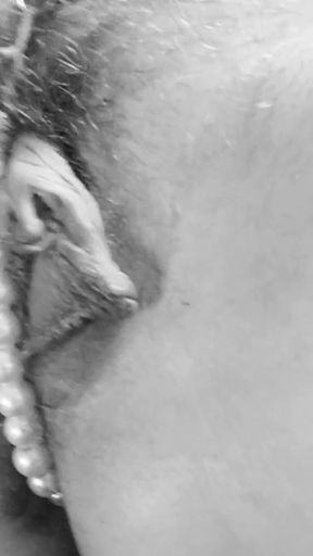 jerk off with me baby munichgold big tits and long labia lips hairy pussy and big clit in a pearl string   Clip 1