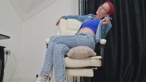 Denim Facesitting – Crushing My Teddy On The Office Chair.