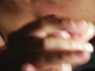 A precious-looking handjob with goo flow in slow motion - She craves cum all over her